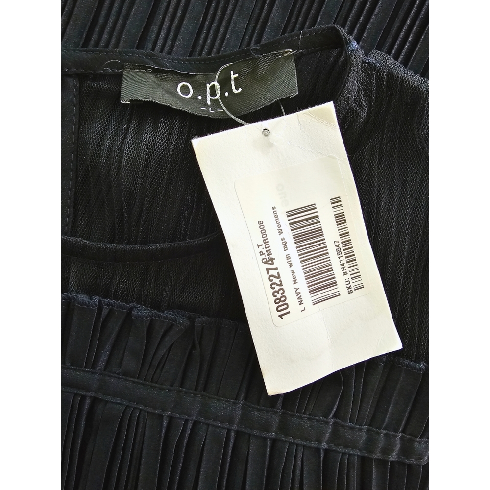 O.P.T. Navy Blue Pleated Long Sleeve Dress - Picture 3 of 4